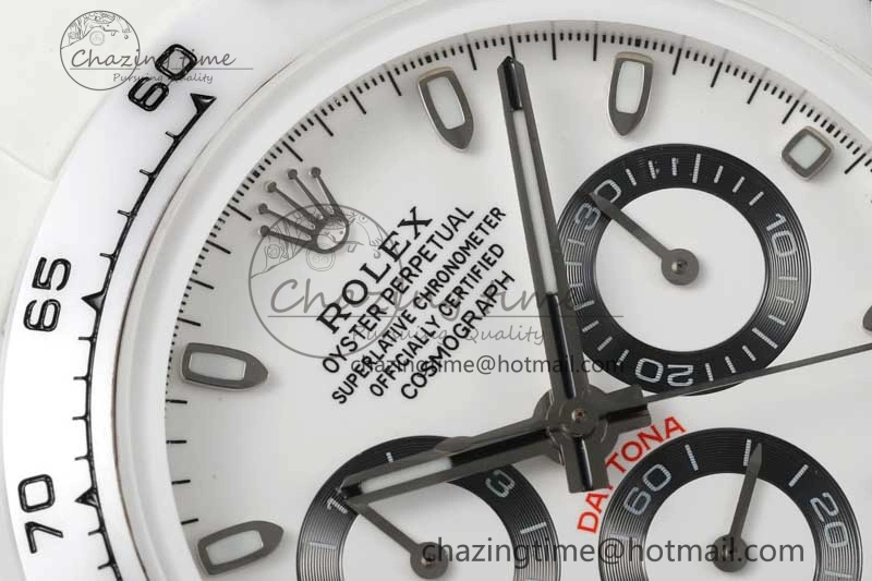 Daytona White Ceramic 5GF Best Edition White Black Dial on White Rubber Strap A7750