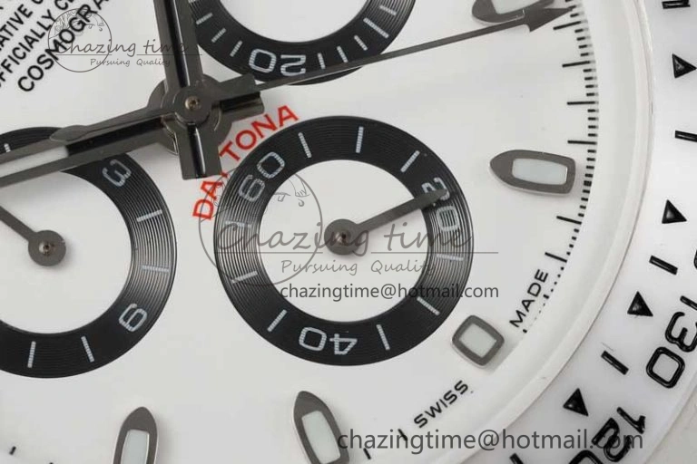 Daytona White Ceramic 5GF Best Edition White Black Dial on White Rubber Strap A7750