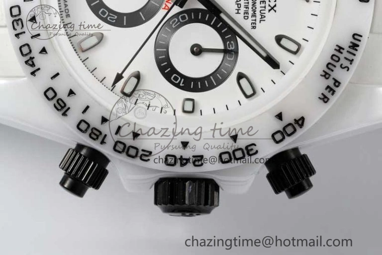 Daytona White Ceramic 5GF Best Edition White Black Dial on White Rubber Strap A7750