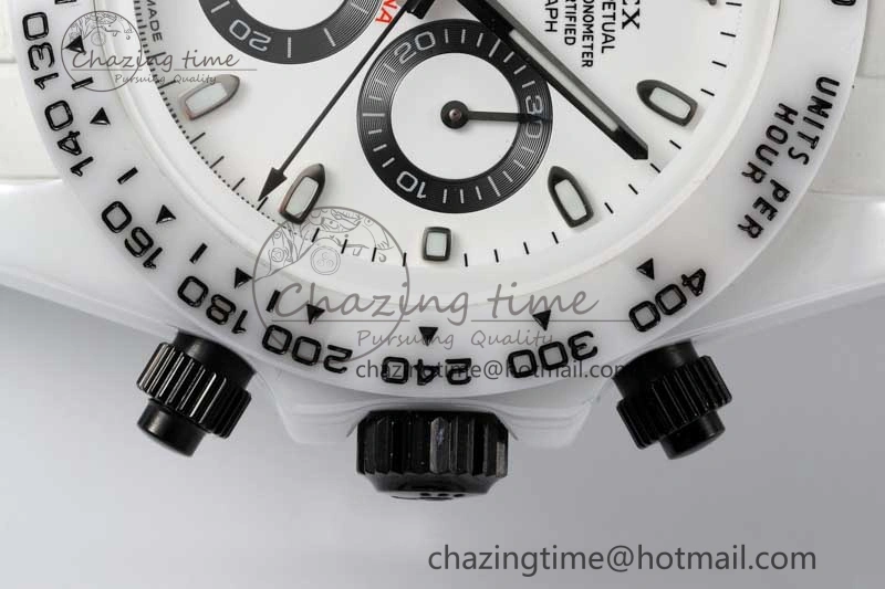Daytona White Ceramic 5GF Best Edition White Black Dial on White Rubber Strap A7750