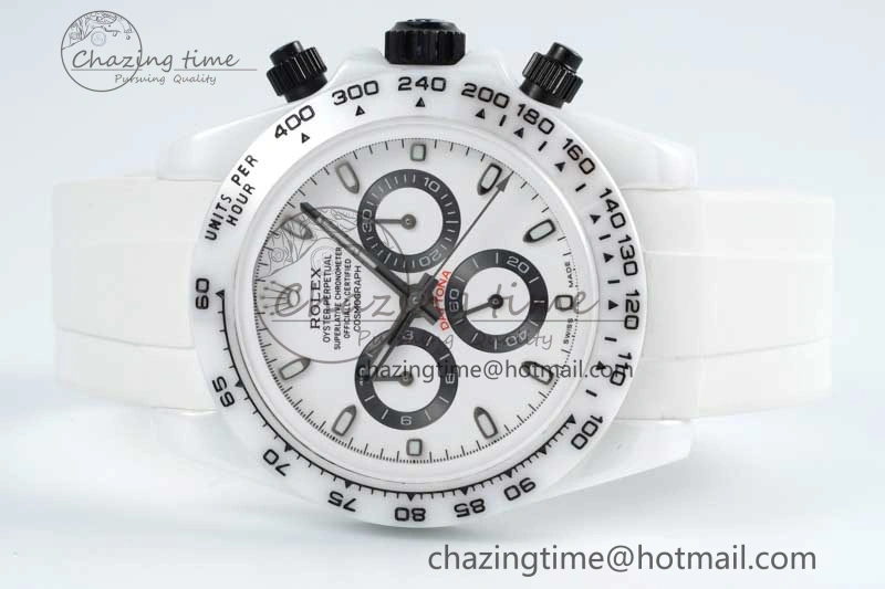 Daytona White Ceramic 5GF Best Edition White Black Dial on White Rubber Strap A7750