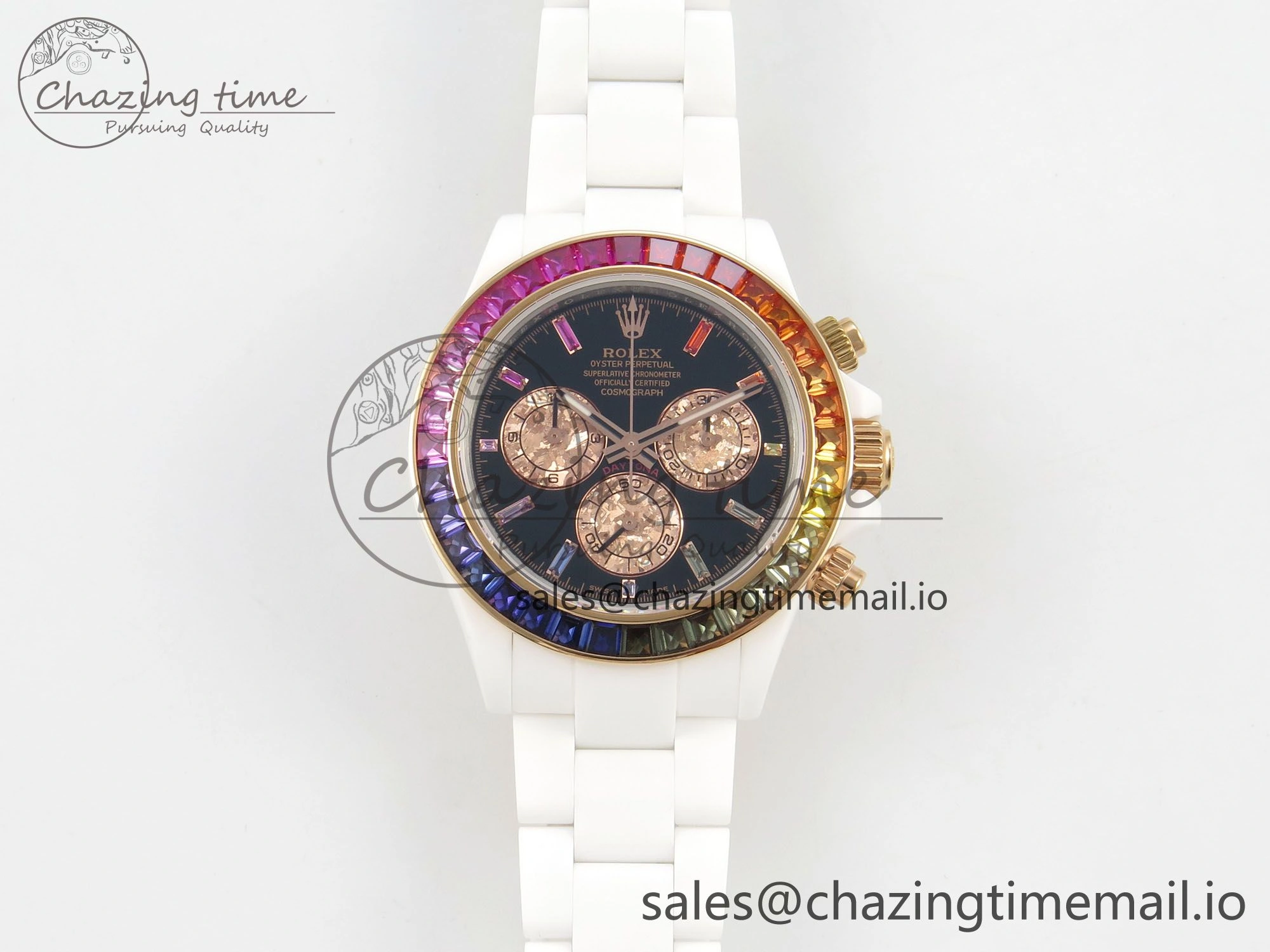 Daytona White Ceramic Case and Bracelet Black Rainbow Dial Rainbow Bezel SONIC Best Edition SA4130