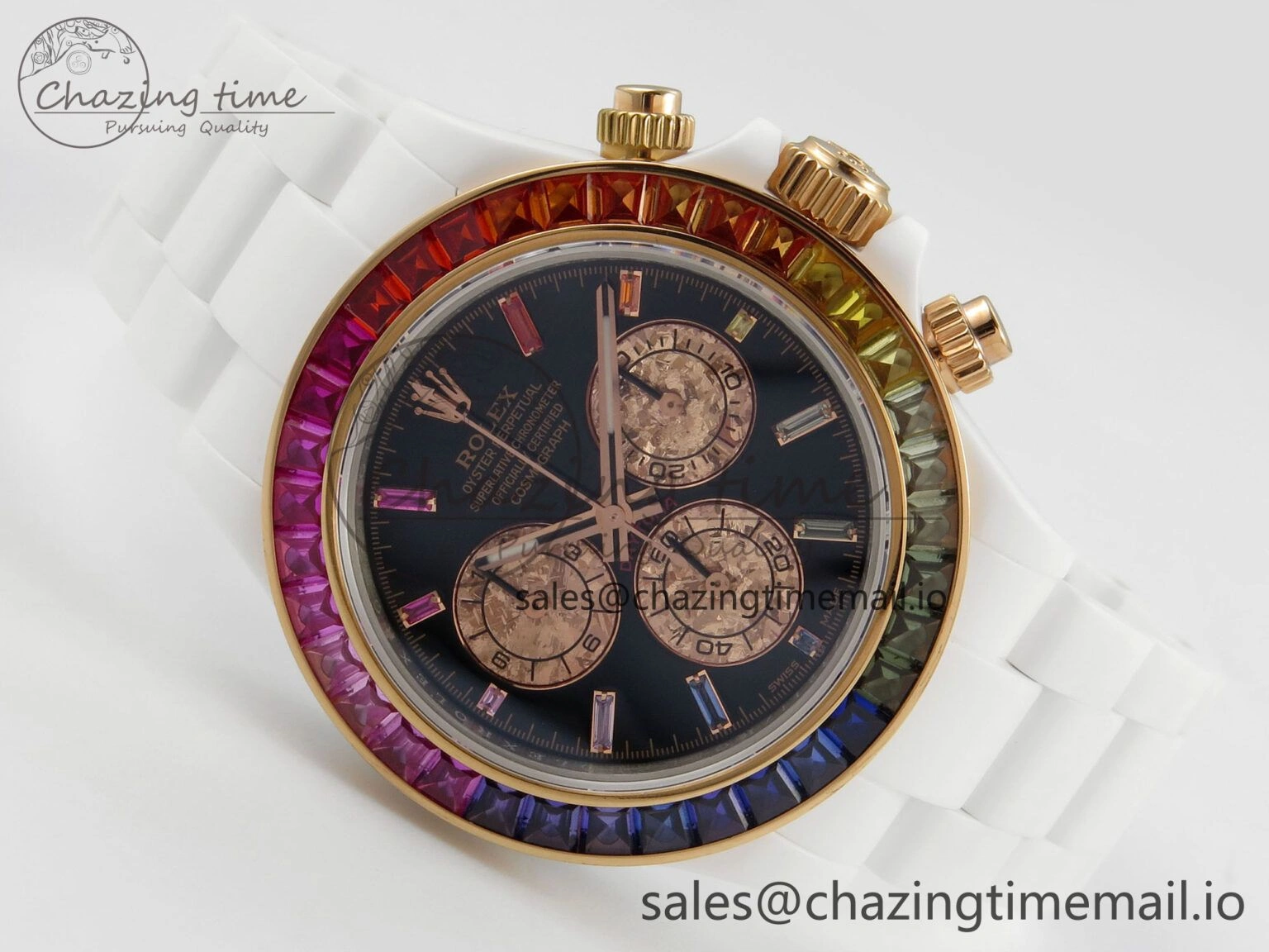 Daytona White Ceramic Case and Bracelet Black Rainbow Dial Rainbow Bezel SONIC Best Edition SA4130