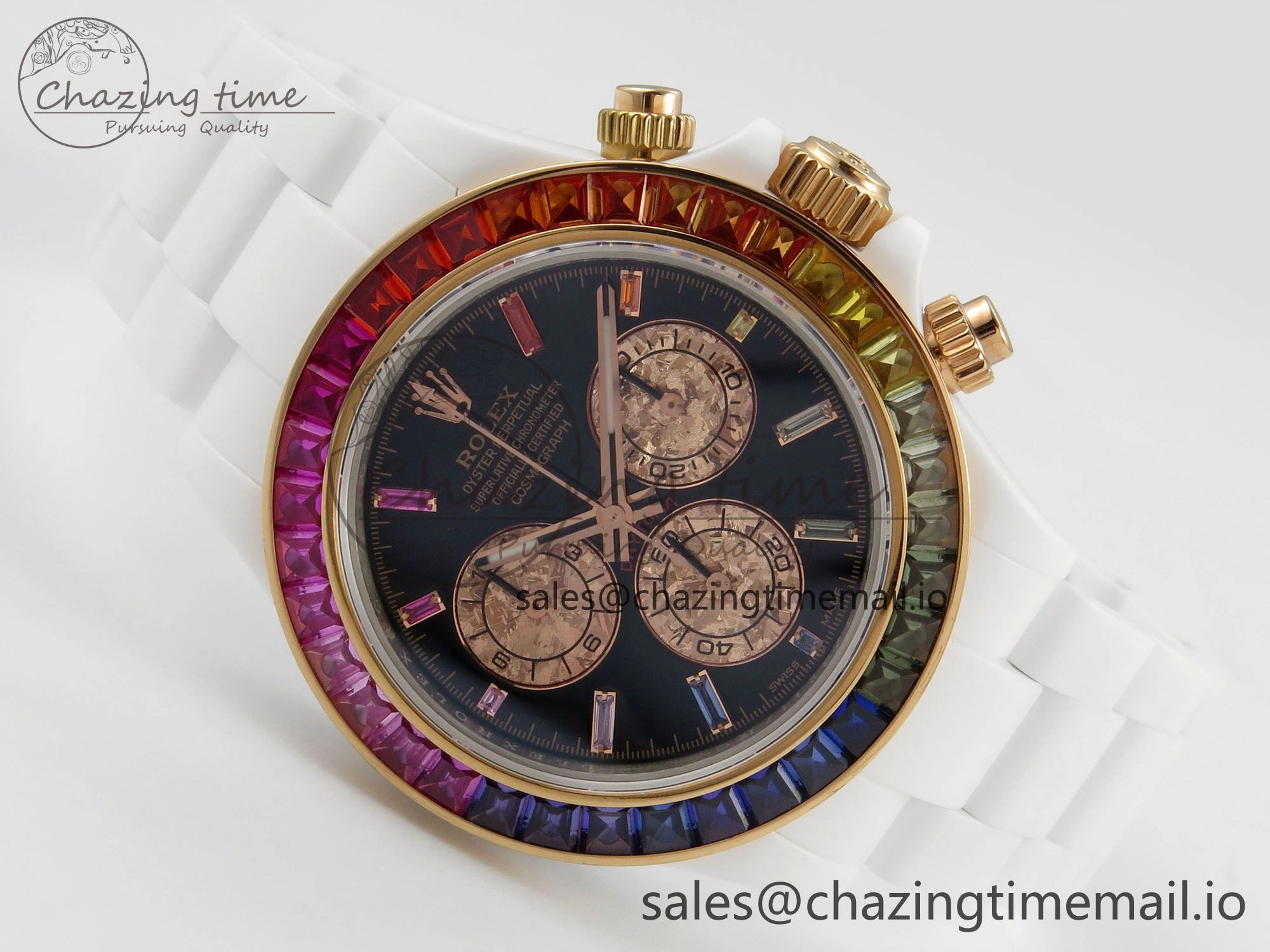 Daytona White Ceramic Case and Bracelet Black Rainbow Dial Rainbow Bezel SONIC Best Edition SA4130