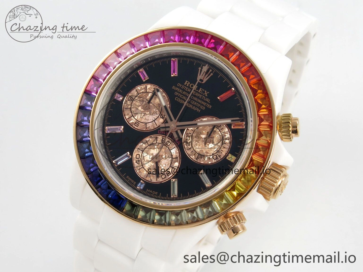 Daytona White Ceramic Case and Bracelet Black Rainbow Dial Rainbow Bezel SONIC Best Edition SA4130
