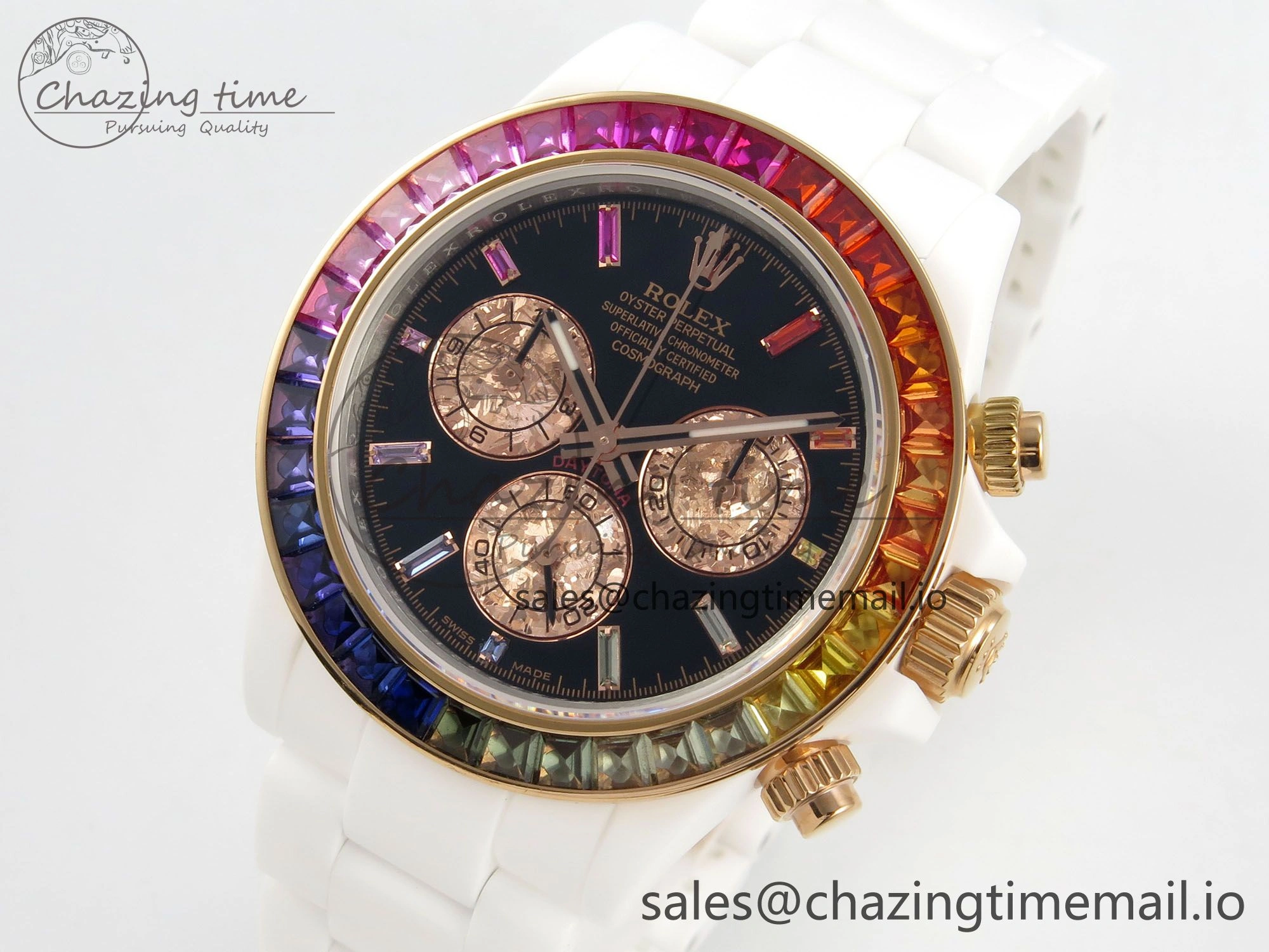 Daytona White Ceramic Case and Bracelet Black Rainbow Dial Rainbow Bezel SONIC Best Edition SA4130
