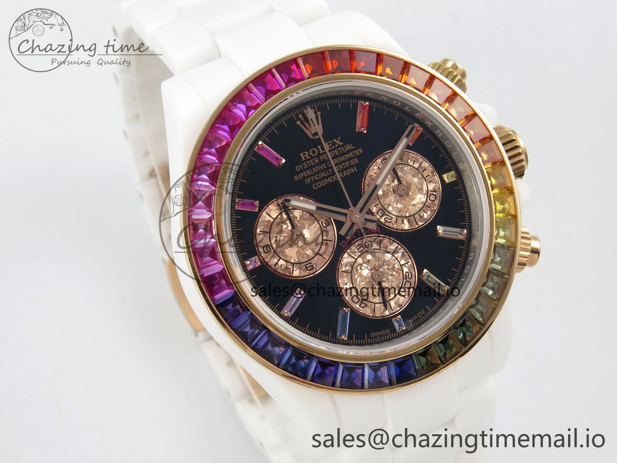 Daytona White Ceramic Case and Bracelet Black Rainbow Dial Rainbow Bezel SONIC Best Edition SA4130