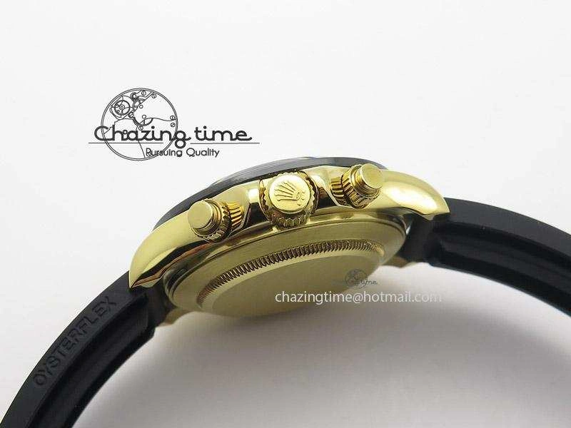 Daytona YG BP Maker Black Dial Gold Subdial Sticks Markers On Rubber Strap A7750@6