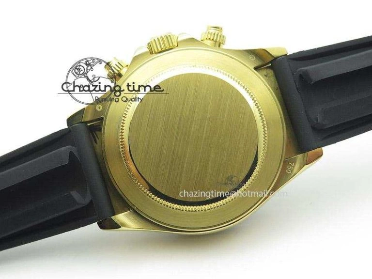 Daytona YG BP Maker Gold Dial Black Subdail Sticks Markers On Rubber Strap A7750@6