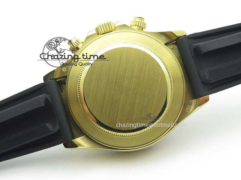 Daytona YG BP Maker Gold Dial Black Subdail Sticks Markers On Rubber Strap A7750@6
