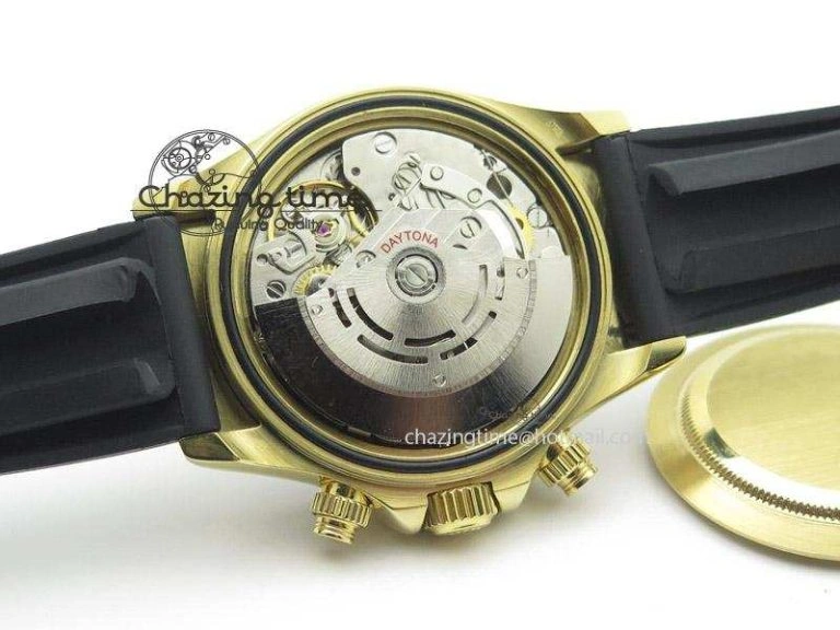 Daytona YG BP Maker Gold Dial Black Subdail Sticks Markers On Rubber Strap A7750@6