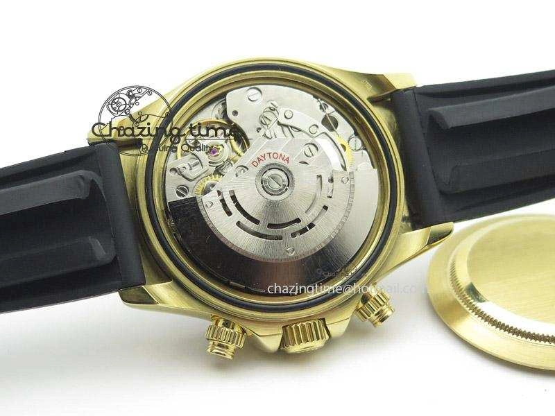 Daytona YG BP Maker Gold Dial Black Subdail Sticks Markers On Rubber Strap A7750@6