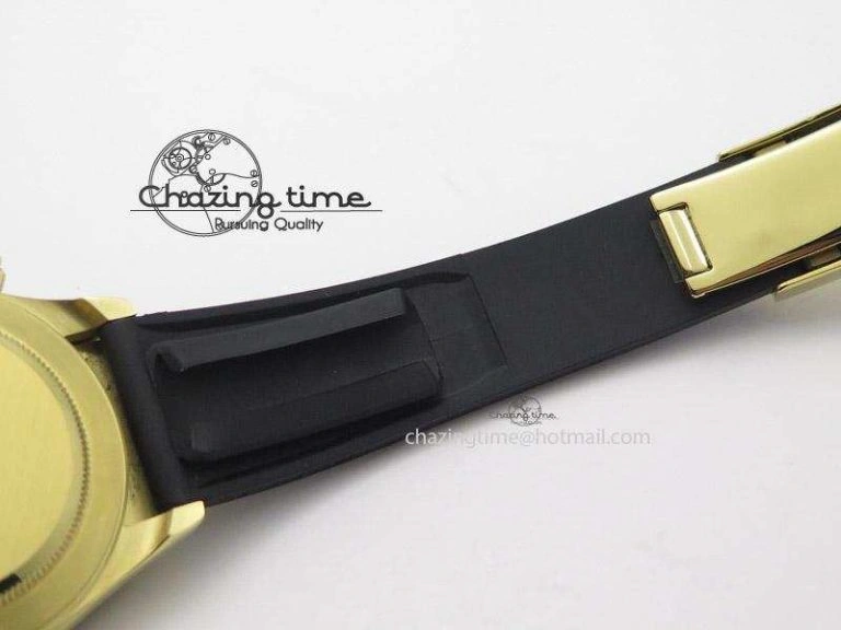 Daytona YG BP Maker Gold Dial Black Subdail Sticks Markers On Rubber Strap A7750@6