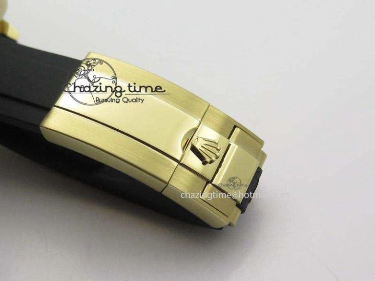Daytona YG BP Maker Gold Dial Black Subdail Sticks Markers On Rubber Strap A7750@6