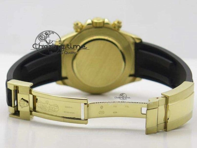 Daytona YG BP Maker Gold Dial Black Subdail Sticks Markers On Rubber Strap A7750@6