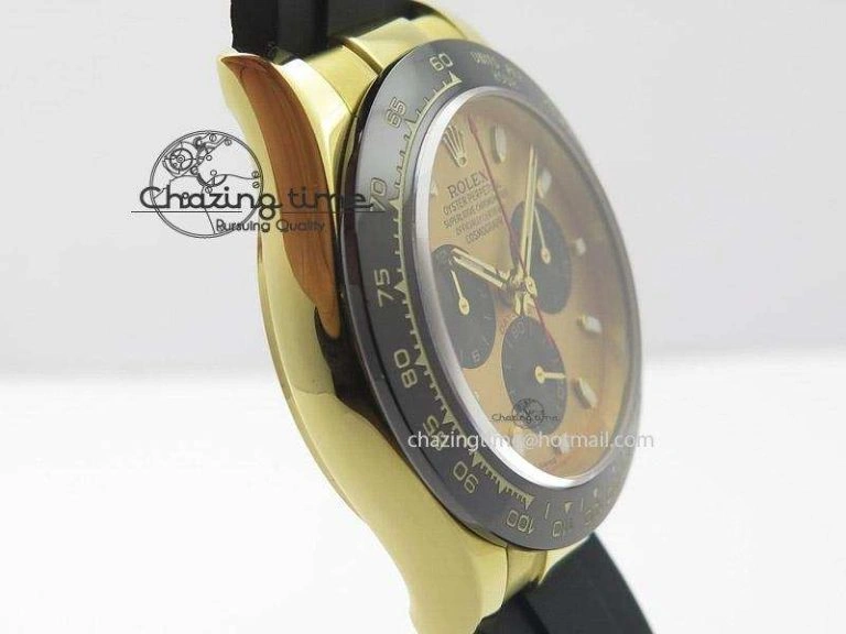 Daytona YG BP Maker Gold Dial Black Subdail Sticks Markers On Rubber Strap A7750@6