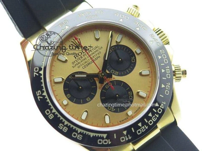 Daytona YG BP Maker Gold Dial Black Subdail Sticks Markers On Rubber Strap A7750@6