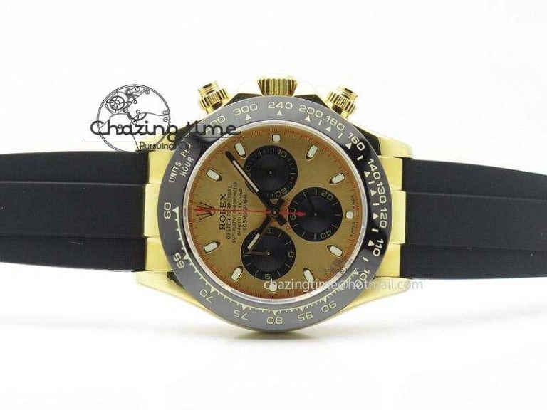 Daytona YG BP Maker Gold Dial Black Subdail Sticks Markers On Rubber Strap A7750@6