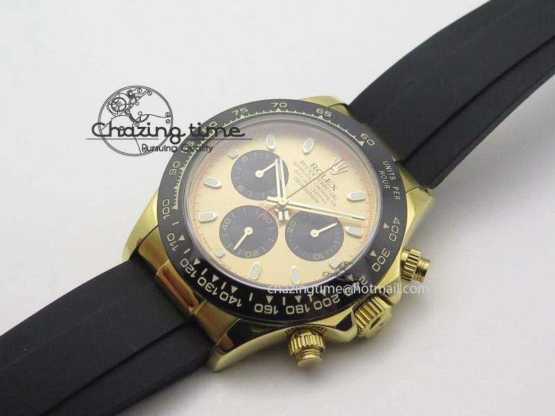 Daytona YG BP Maker Gold Dial Black Subdail Sticks Markers On Rubber Strap A7750@6