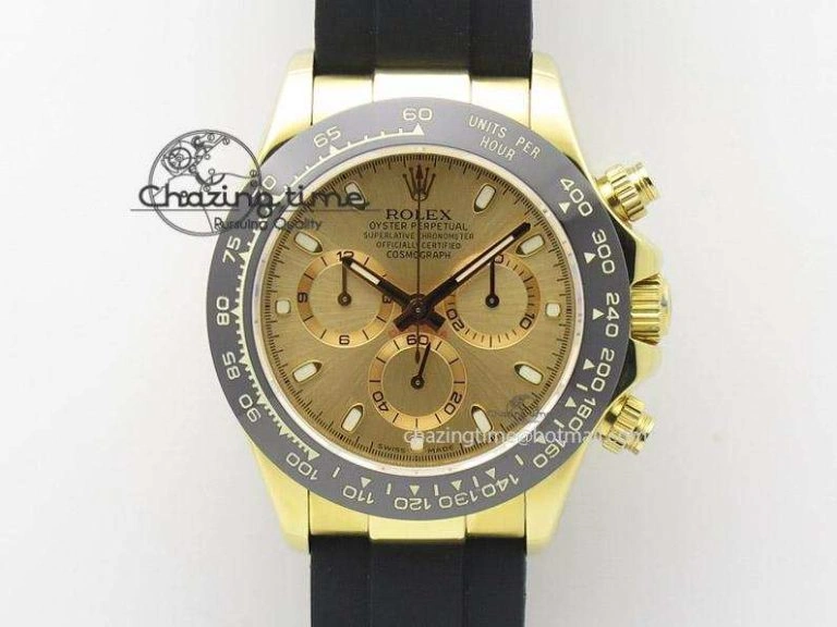 Daytona YG BP Maker Gold Dial Sticks Markers On Rubber Strap A7750@6