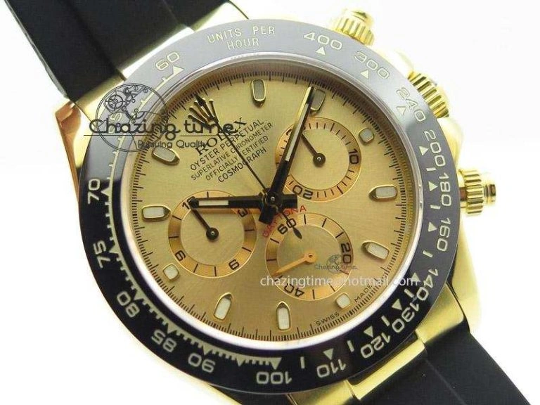 Daytona YG BP Maker Gold Dial Sticks Markers On Rubber Strap A7750@6