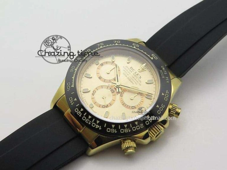 Daytona YG BP Maker Gold Dial Sticks Markers On Rubber Strap A7750@6