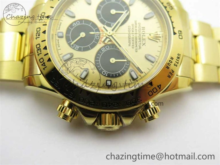 Daytona YG KKF 1:1 Best Edition 904L Steel YG Black Dial on YG Bracelet A7750