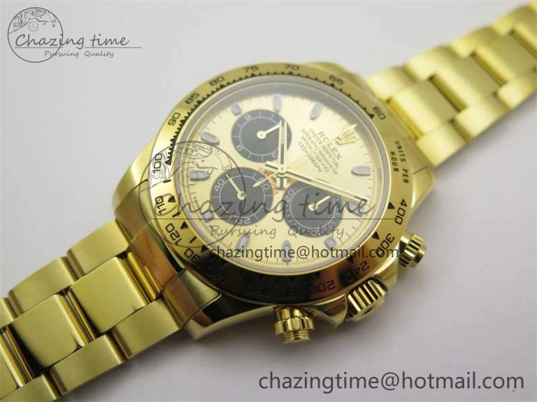 Daytona YG KKF 1:1 Best Edition 904L Steel YG Black Dial on YG Bracelet A7750