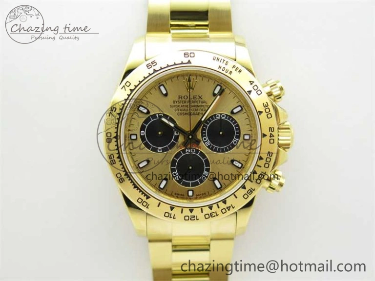 Daytona YG KKF 1:1 Best Edition 904L Steel YG Black Dial on YG Bracelet A7750