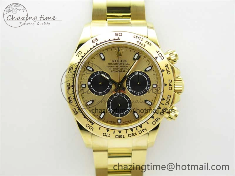 Daytona YG KKF 1:1 Best Edition 904L Steel YG Black Dial on YG Bracelet A7750