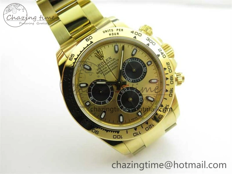 Daytona YG KKF 1:1 Best Edition 904L Steel YG Black Dial on YG Bracelet A7750