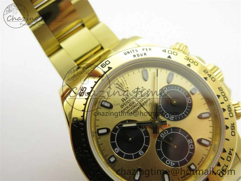 Daytona YG KKF 1:1 Best Edition 904L Steel YG Black Dial on YG Bracelet A7750