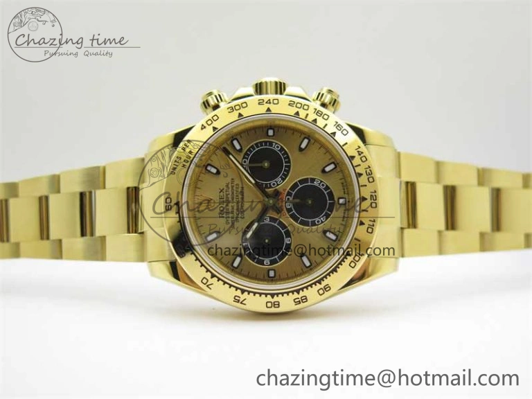 Daytona YG KKF 1:1 Best Edition 904L Steel YG Black Dial on YG Bracelet A7750