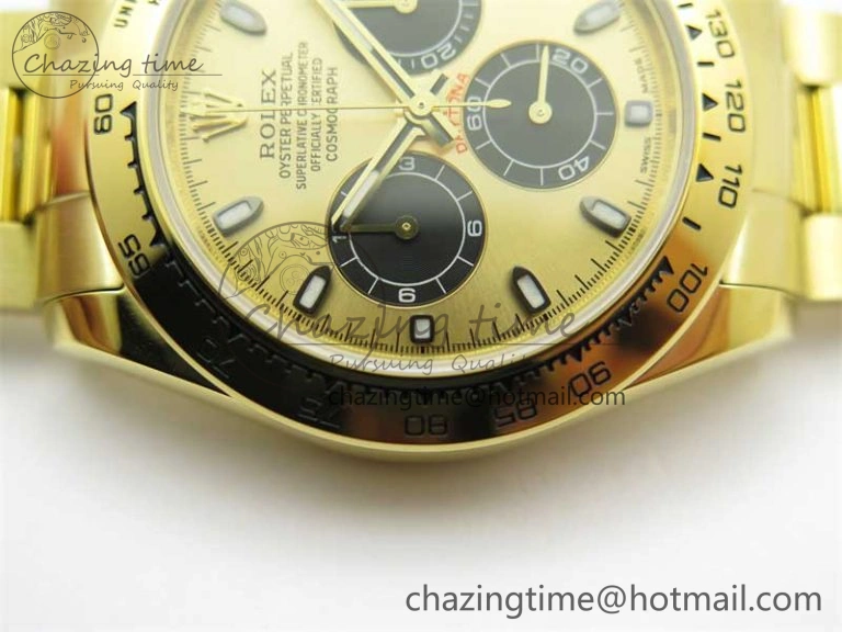 Daytona YG KKF 1:1 Best Edition 904L Steel YG Black Dial on YG Bracelet A7750