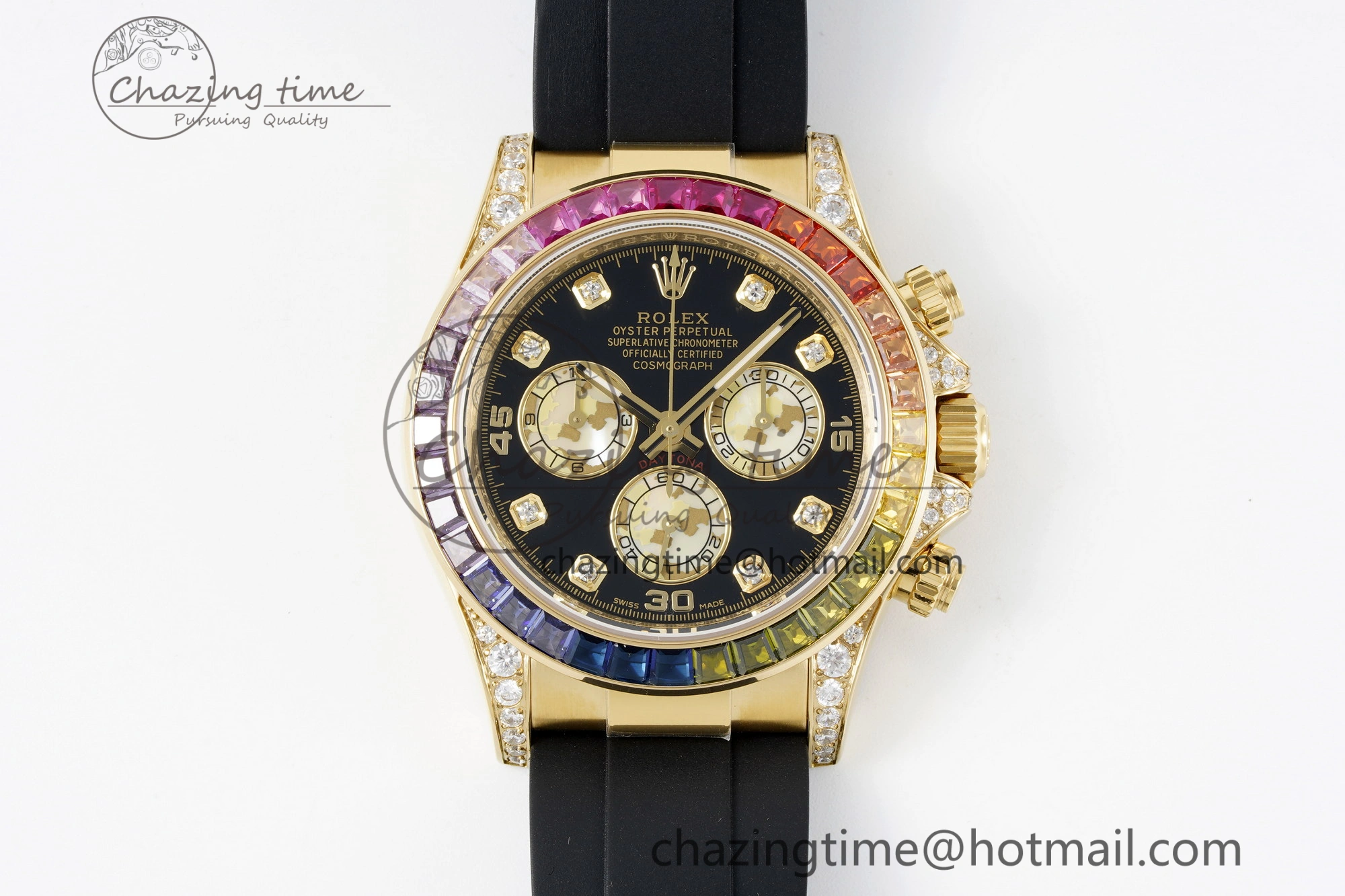 Daytona YG Rainbow Diamonds Bezel JVSF 1:1 Best Edition 904L Steel White Panda Dial on Oysterflex Strap A7750