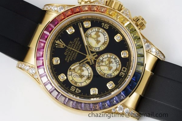 Daytona YG Rainbow Diamonds Bezel JVSF 1:1 Best Edition 904L Steel White Panda Dial on Oysterflex Strap A7750
