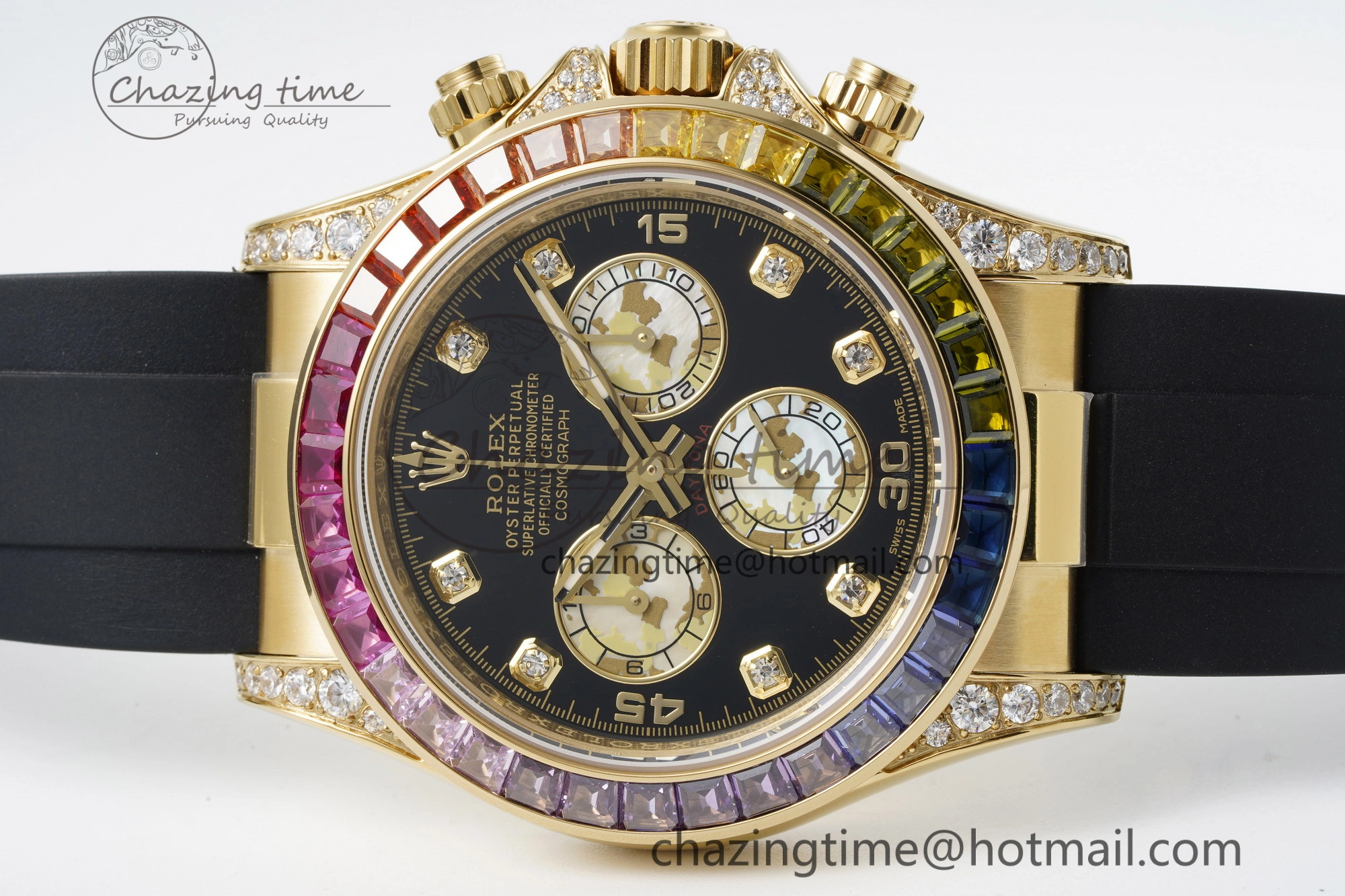 Daytona YG Rainbow Diamonds Bezel JVSF 1:1 Best Edition 904L Steel White Panda Dial on Oysterflex Strap A7750