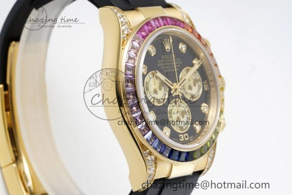 Daytona YG Rainbow Diamonds Bezel JVSF 1:1 Best Edition 904L Steel White Panda Dial on Oysterflex Strap A7750