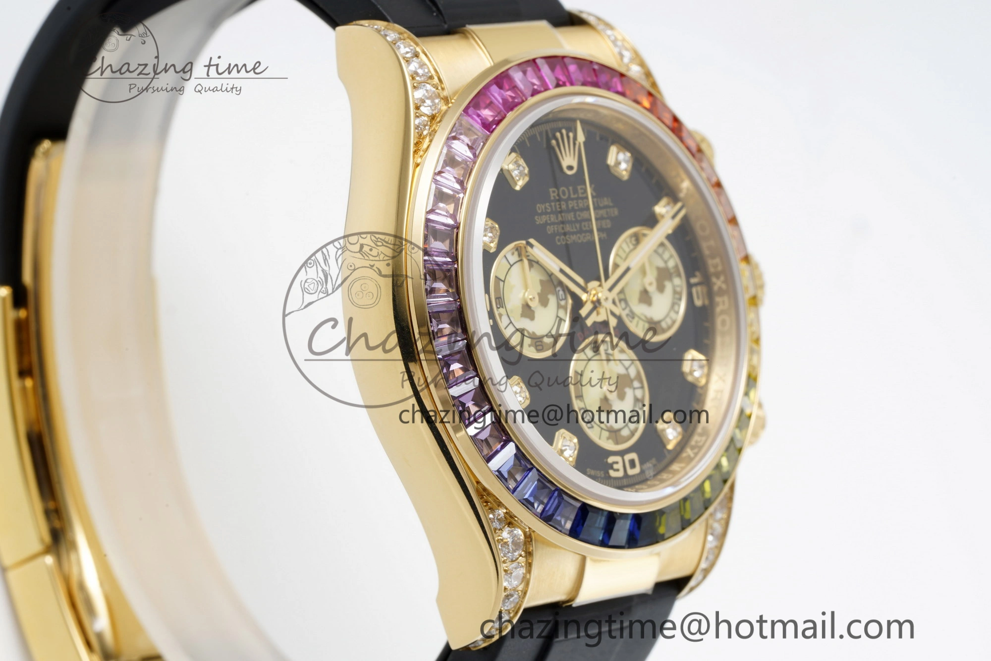 Daytona YG Rainbow Diamonds Bezel JVSF 1:1 Best Edition 904L Steel White Panda Dial on Oysterflex Strap A7750