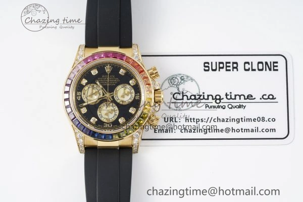 Daytona YG Rainbow Diamonds Bezel JVSF 1:1 Best Edition 904L Steel White Panda Dial on Oysterflex Strap A7750