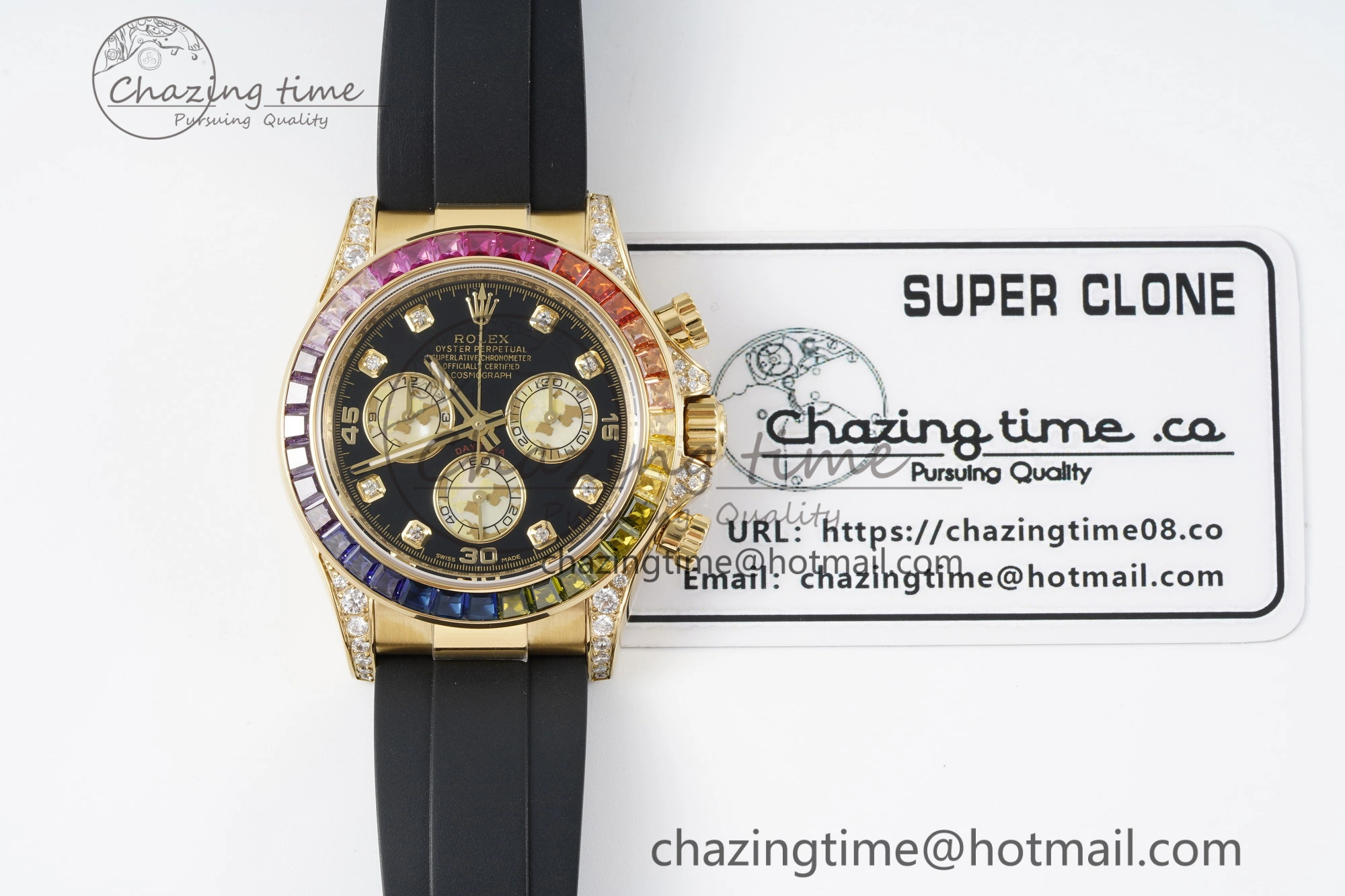 Daytona YG Rainbow Diamonds Bezel JVSF 1:1 Best Edition 904L Steel White Panda Dial on Oysterflex Strap A7750