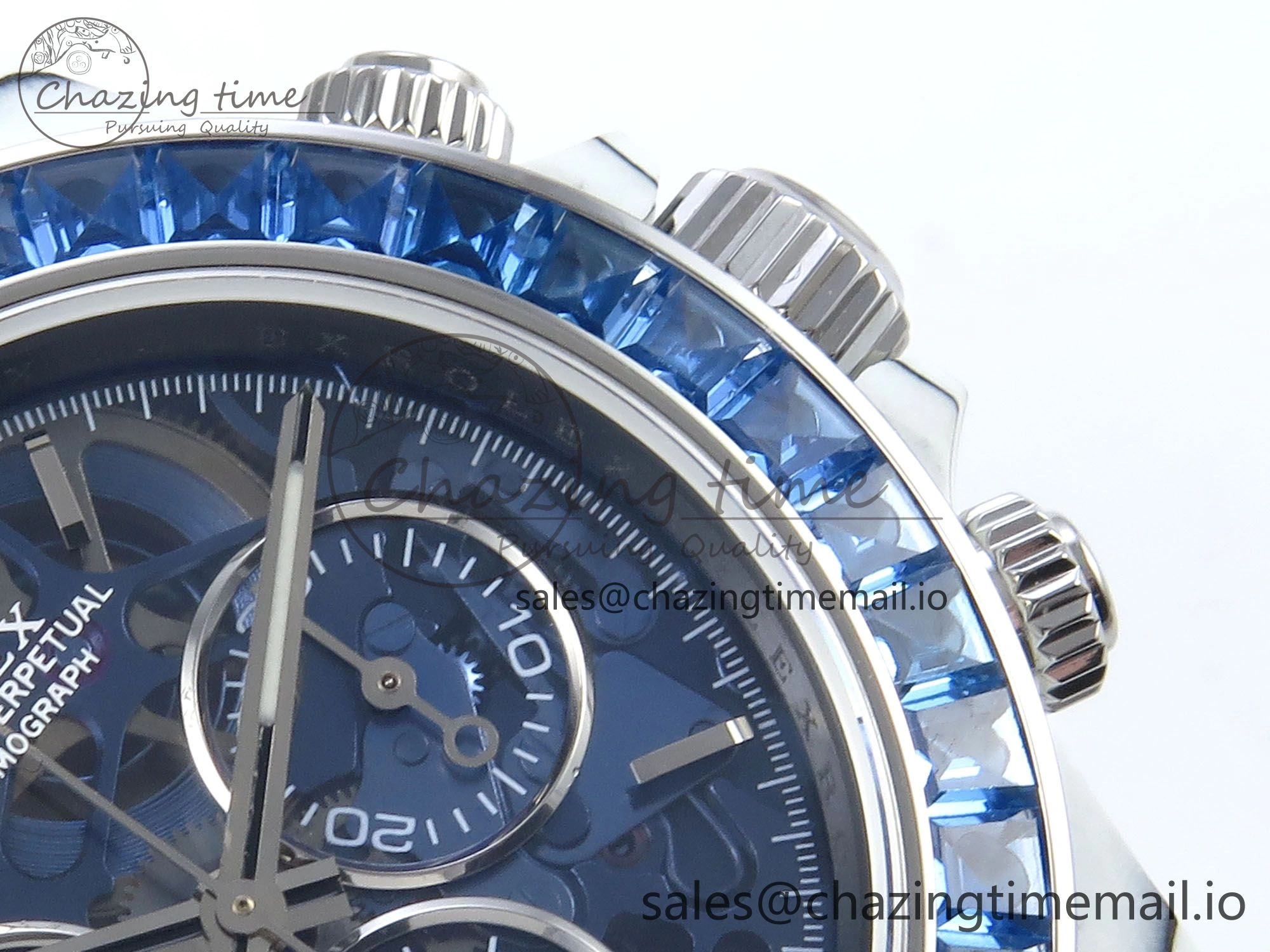 Daytona ZIF REMOULD White Carbon GETF Best Edition Blue Skeleton Dial Blue Diamonds Bezel on Blue Nylon Strap DD4802