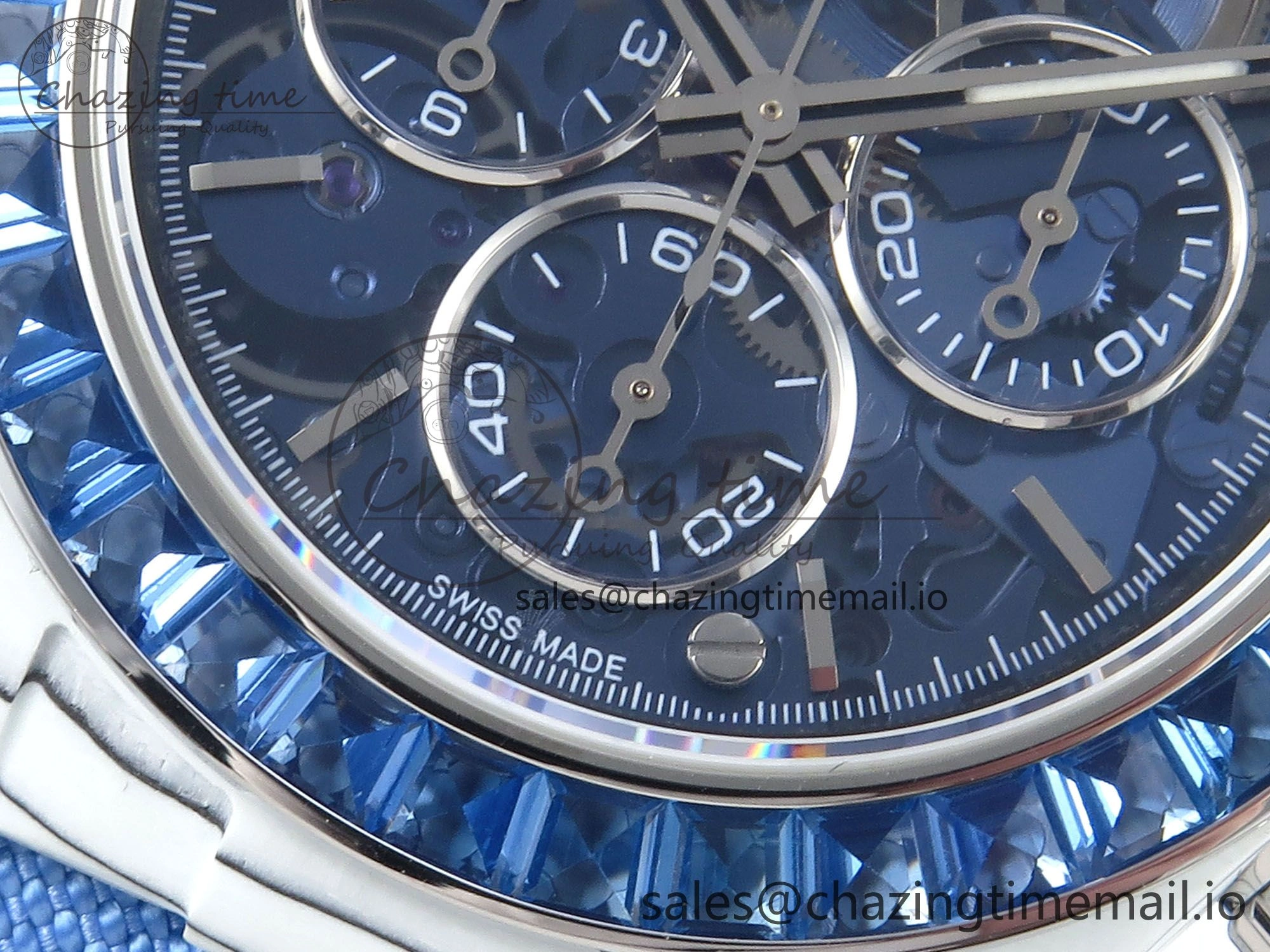 Daytona ZIF REMOULD White Carbon GETF Best Edition Blue Skeleton Dial Blue Diamonds Bezel on Blue Nylon Strap DD4802
