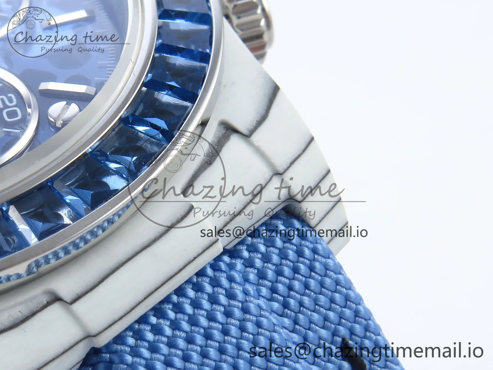 Daytona ZIF REMOULD White Carbon GETF Best Edition Blue Skeleton Dial Blue Diamonds Bezel on Blue Nylon Strap DD4802