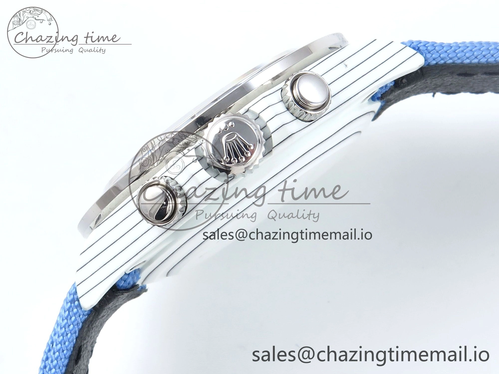 Daytona ZIF REMOULD White Carbon GETF Best Edition Blue Skeleton Dial Blue Diamonds Bezel on Blue Nylon Strap DD4802