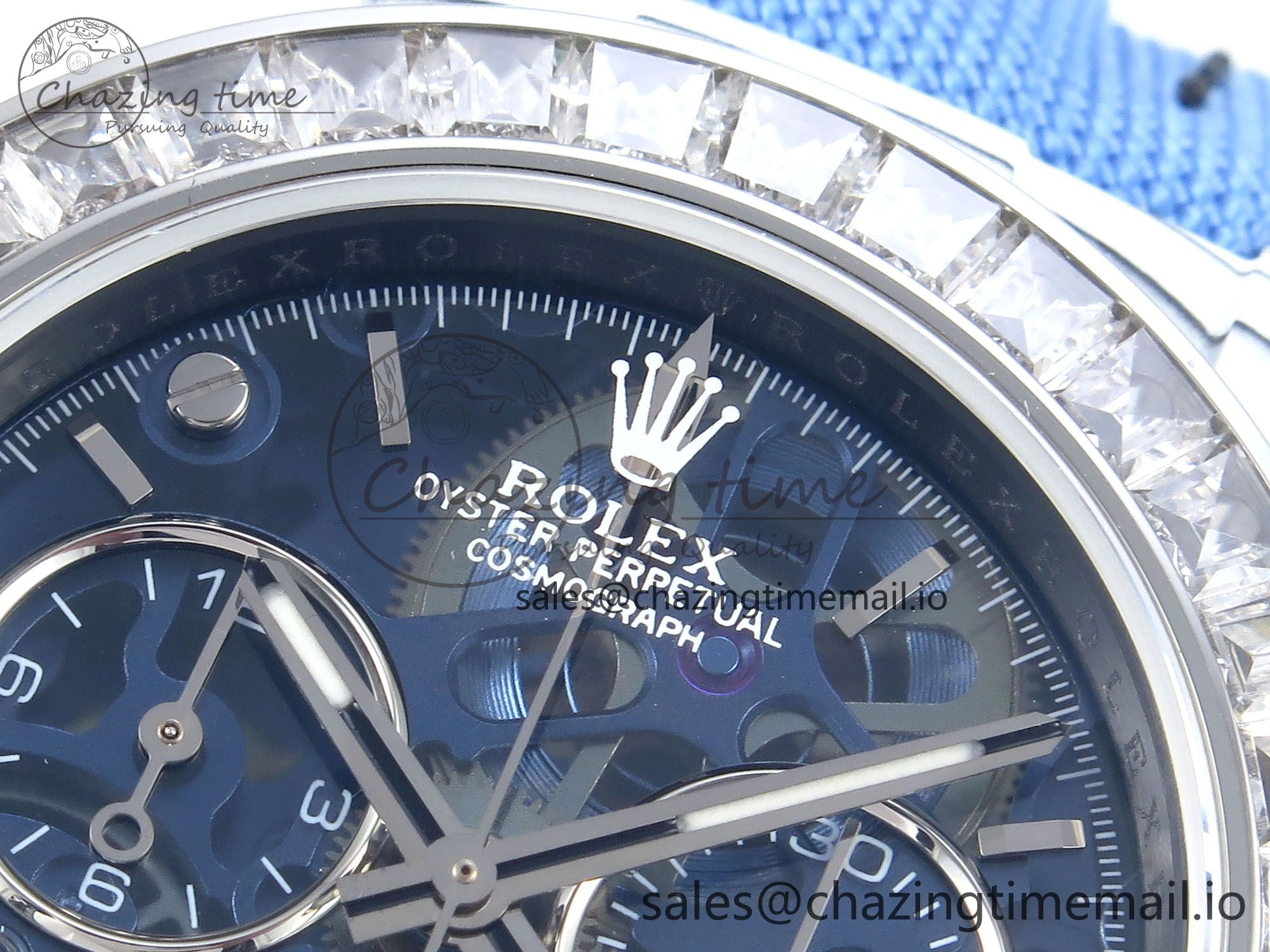 Daytona ZIF REMOULD White Carbon GETF Best Edition Blue Skeleton Dial Diamonds Bezel on Blue Nylon Strap DD4802