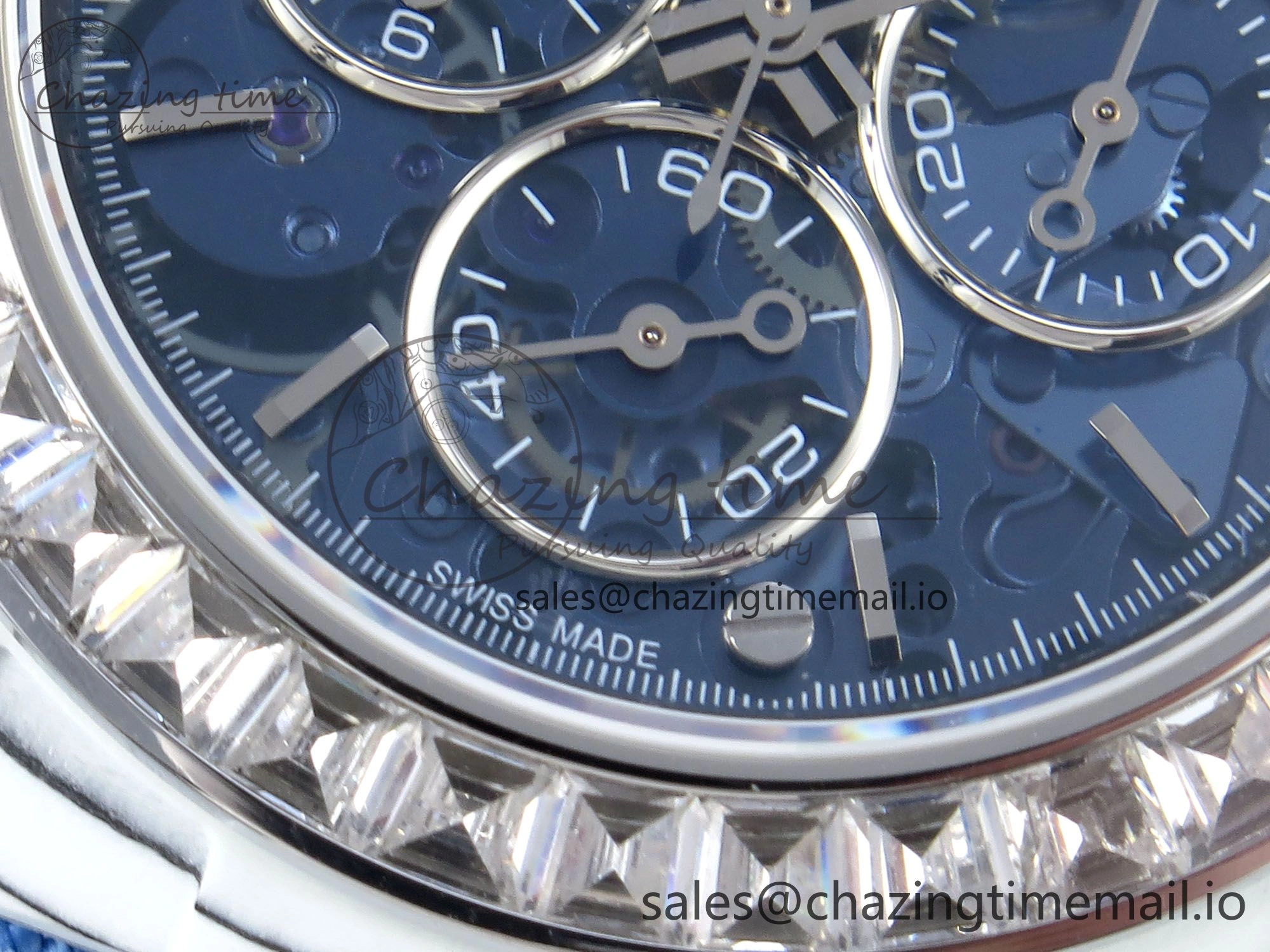 Daytona ZIF REMOULD White Carbon GETF Best Edition Blue Skeleton Dial Diamonds Bezel on Blue Nylon Strap DD4802