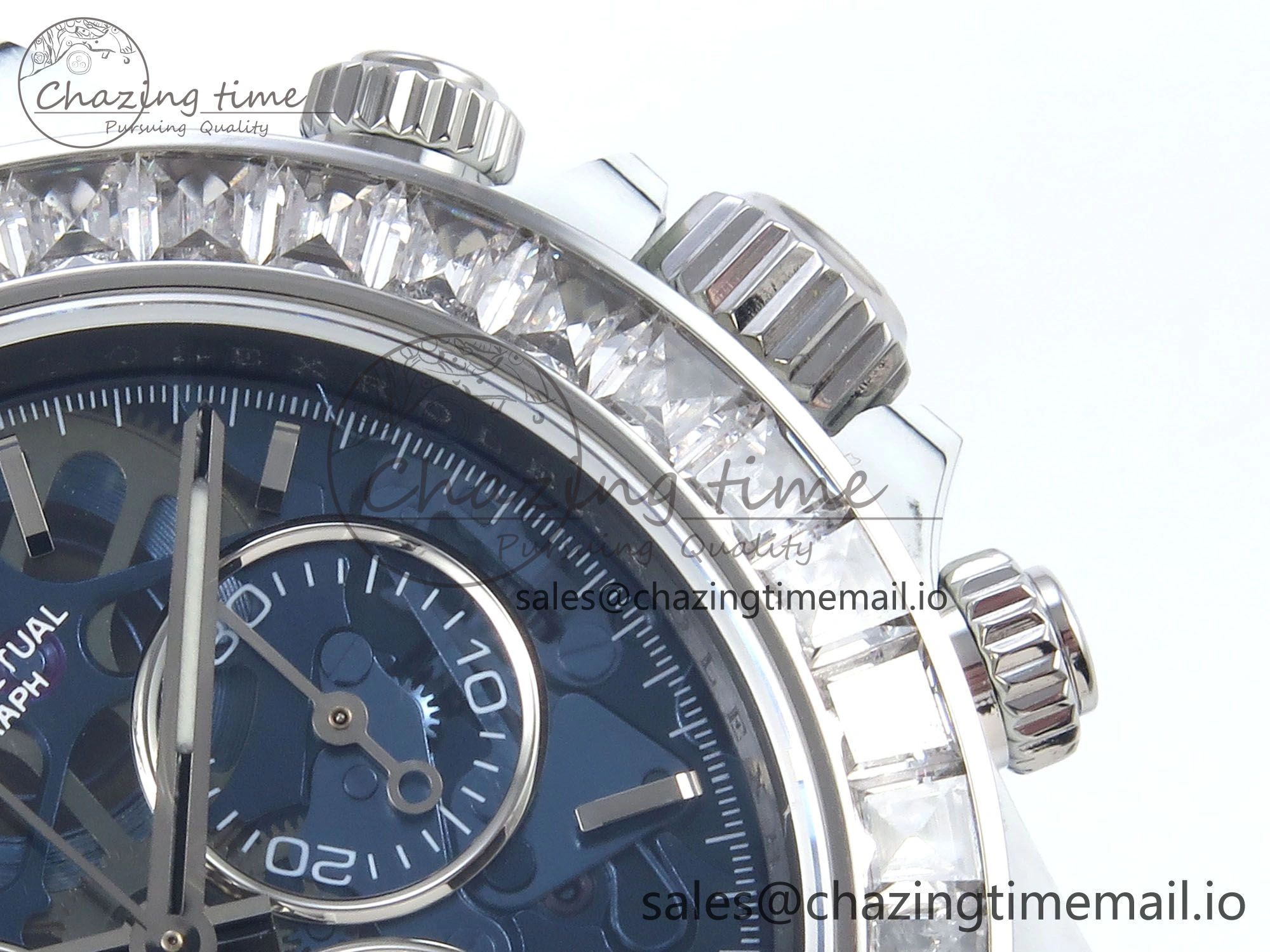Daytona ZIF REMOULD White Carbon GETF Best Edition Blue Skeleton Dial Diamonds Bezel on Blue Nylon Strap DD4802