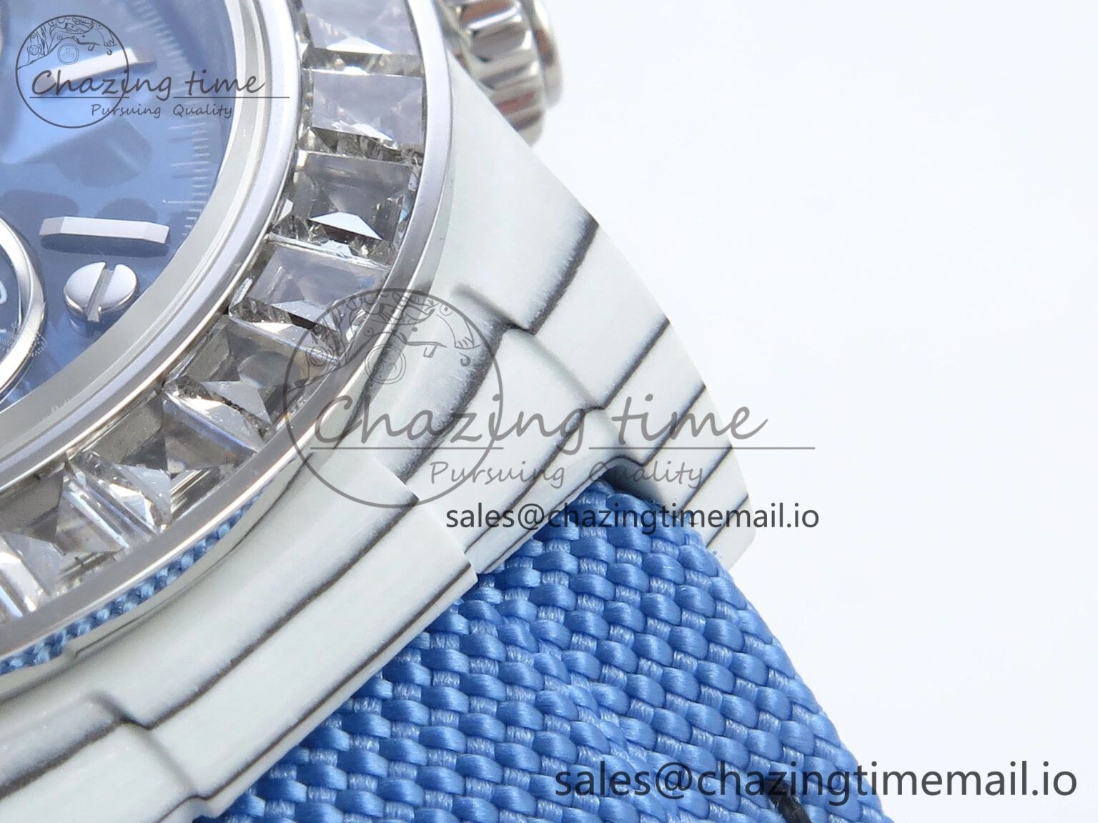 Daytona ZIF REMOULD White Carbon GETF Best Edition Blue Skeleton Dial Diamonds Bezel on Blue Nylon Strap DD4802