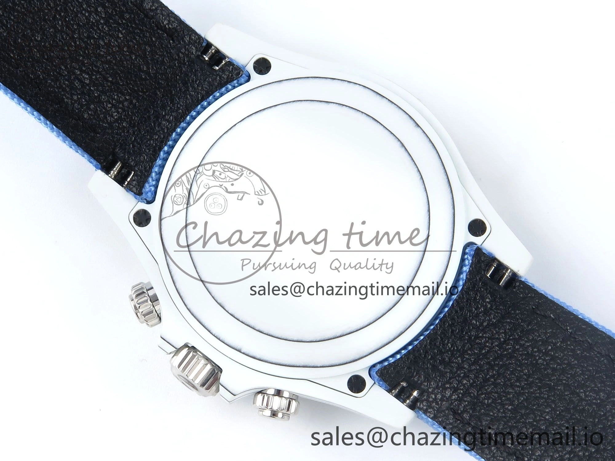 Daytona ZIF REMOULD White Carbon GETF Best Edition Blue Skeleton Dial Diamonds Bezel on Blue Nylon Strap DD4802